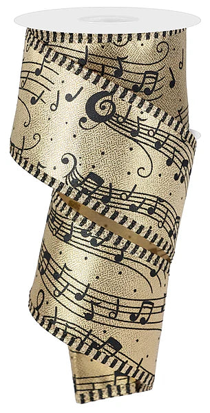 2.5"X10YD MUSIC NOTES/STRIPES- GOLD/BLACK- RGC807208