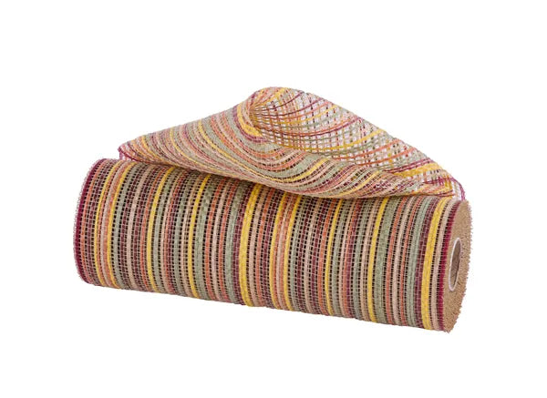 10"X10YD VERTICAL MULTICOLOR STRIPE MESH- ORG/SAGE/BURG/YLW/TAN/CRM- RE1369YJ