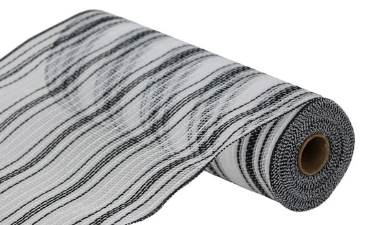 10.25" x 10yd Farmhs Stripe Faux Jute Mesh-Black/White-RY834462