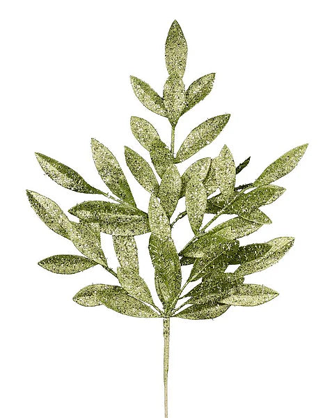 23"L GLITTER BAY LEAF SPRAY- LIGHT GREEN- XS618237