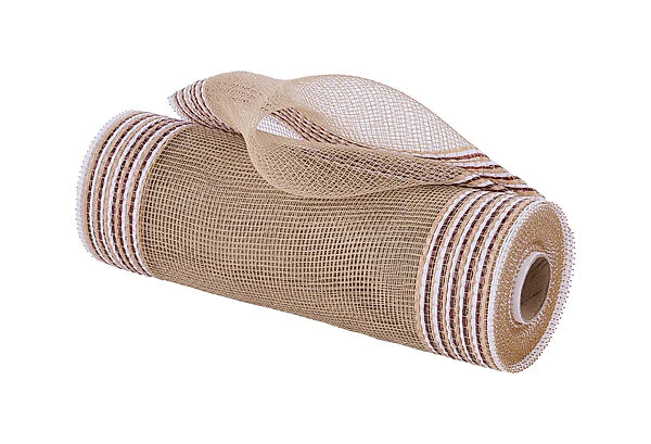 10"X10YD BORDER STRIPE MESH- NATURAL/WHITE/DARK BROWN- RE85063F