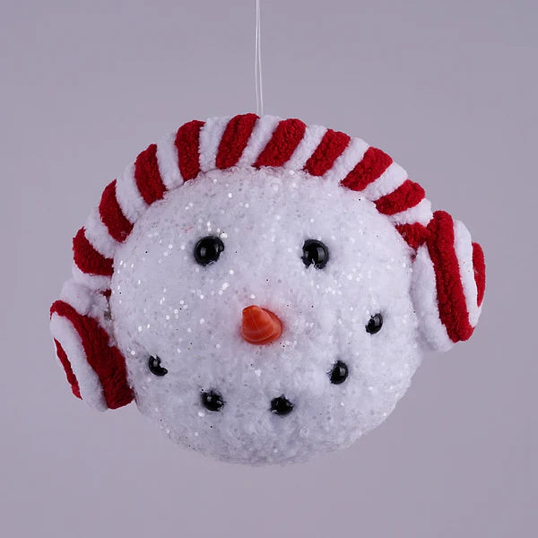 4.5"W X 3.875"H SNOWMAN HEAD ORN- RED/WHITE- XJ709632
