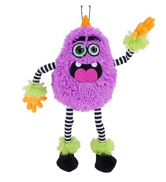 15.25"H PLUSH MONSTER W/HORN DECOR- PURPLE/LIME/BLK/WHT/ORG- HH403823