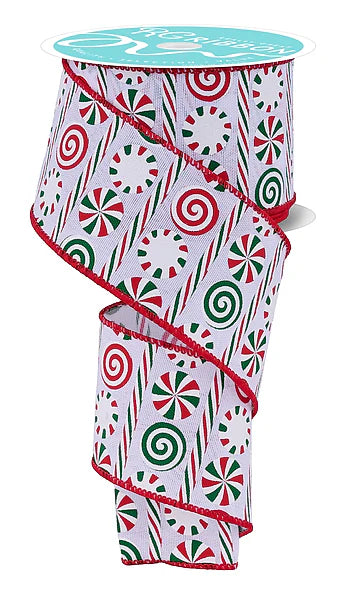 2.5"X10YD PEPPERMINT STRIPES- WHITE/RED/EMERALD- RGH135867