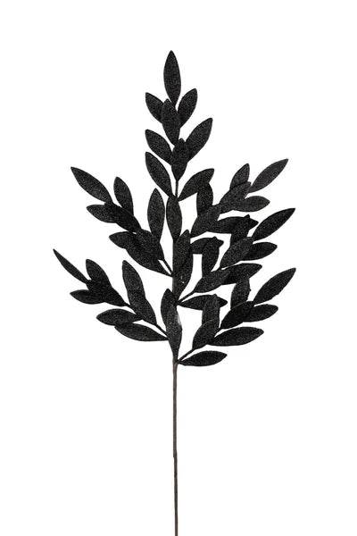32"L Glitter Bay Leaf Spray-Black-XS235302
