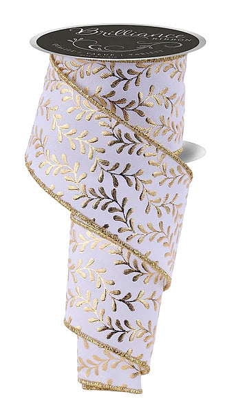 2.5"X10YD FOIL LEAF GARLAND- WHITE/GOLD- LS3016C6