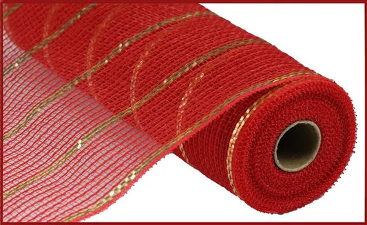 10.25" x 10yd Poly/Faux Jute/Matte Mesh-Red/Gold-RY832939
