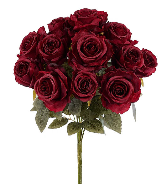 20"L FABRIC ROSE/ROSE BUD BUSH- ANTIQUE BURGUNDY- FN171905