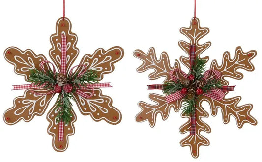 8"Dia Gingerbread Snowflake Ornament-Brown/Red/Green/White-XJ4449