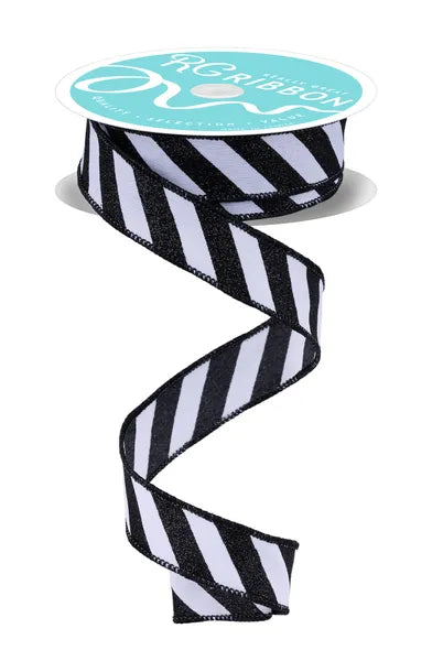 7/8" x 10yd Diagonal Glitter Stripe-White/Black-RGF794227