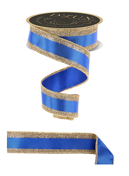1.5"X10YD VERTICAL GLITTER STRIPE/FUSED- ROYAL BLUE/GOLD- LX311925