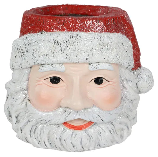 9.5"L x 8.25"H Santa Head Pot-White/Red/Green/Silver-XC5620