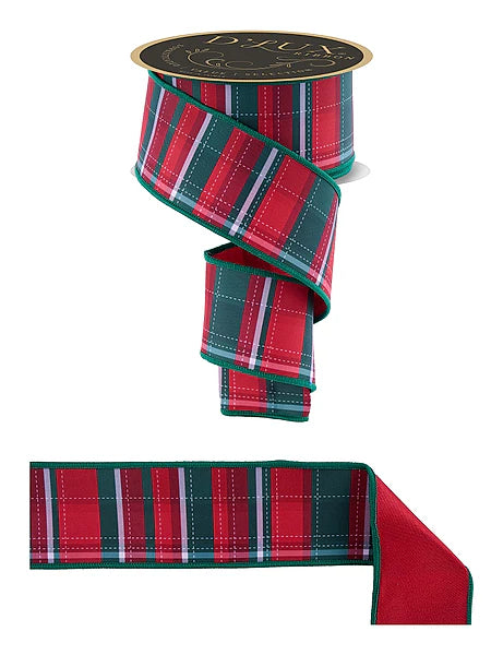 2.5"X10YD DASHED PLAID/FUSED- WHITE/RED/EMERALD- LX128567