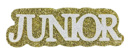 4.5"L x 1.5"H Glitter/Eva "Junior"-Gold/White-MD0539A9