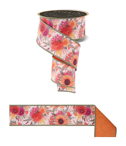 2.5"X10YD AUTUMN FLORALS/FUSED- IVORY/YLLW/ORNG/RED- LX1280J8