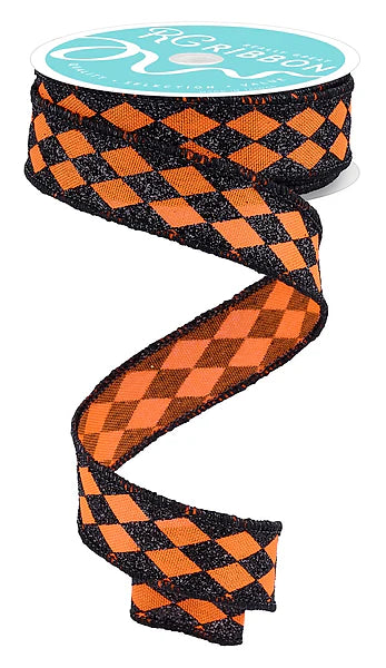 7/8"X10YD GLITTER HARLEQUIN- ORANGE/BLACK- RGH7440P2