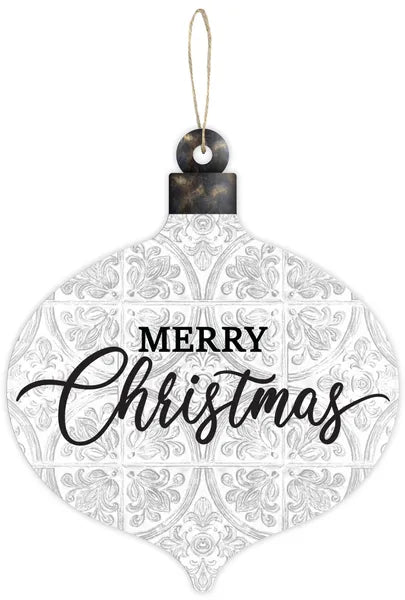 12"H x 10"L Merry Christmas Orn Sign-White/Black/Dk Beige-AP741027