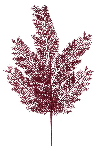 29"L Glitter Fern Spray-Burgundy- XS250205