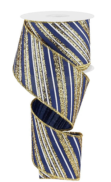 2.5"X10YD DIAGONAL LINES- NAVY BLUE/GOLD/WHITE- RGE18534A