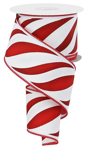 2.5"X10YD SWIRL CANDY STRIPE- WHITE/RED/DK RED- RGE1048