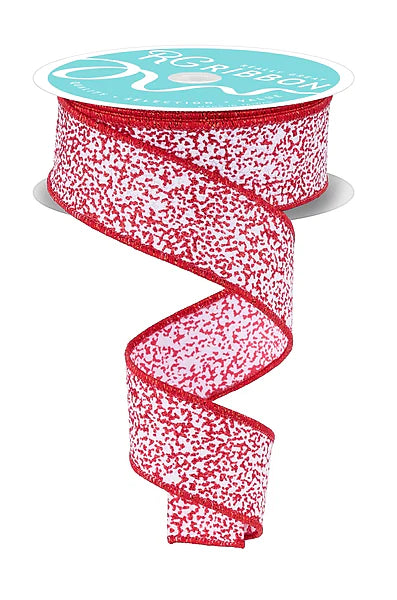 1.5"X10YD SNOW GLITTER- WHITE/RED- RGF181324