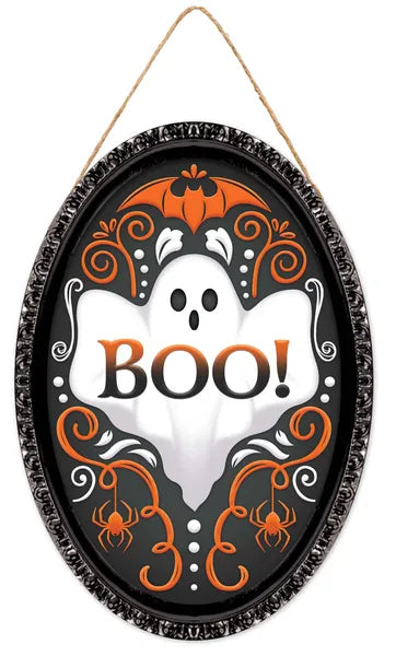 13"H x 9"L Ghost Damask Oval Sign-Black/White/Orange-AP740973