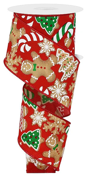 2.5"X10YD GINGERBREAD COOKIES- RED/BRWN/EMRLD/WHT- RGE188524