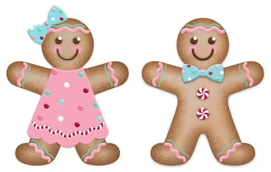 2 Asst 12"Hx10"L Gingerbread Girl/Boy-Tan/Pink/Blue/White/Red-MD0802