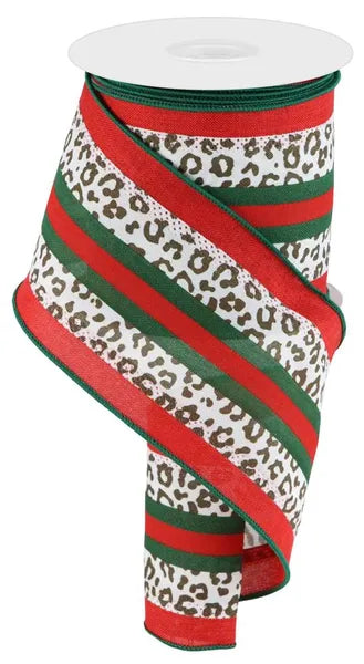 4"X10YD 3-IN-1 LEOPARD W/CENTER STRIPE-WHITE/RED/EMERALD/BROWN-RGA856027