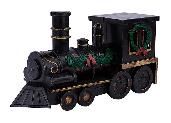 14"L X 7.5"H VP TRAIN ENGINE- ANTIQUE BLACK/GOLD- XC7237RM