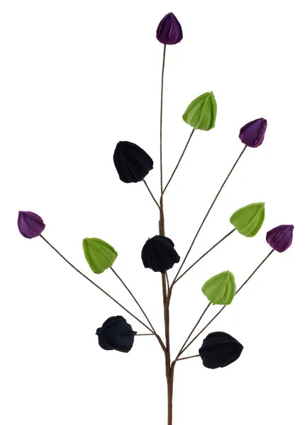 29"L Chinese Lantern Spray-Purple/Lime Green/Black-HH761742