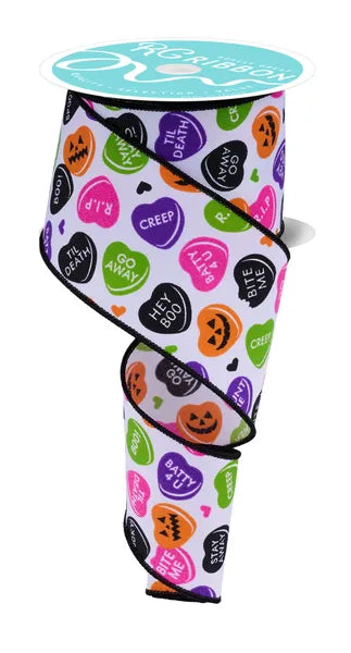 2.5" x 10yd Halloween Candy Hearts-Wht/Orng/Pnk/Prpl/Lime-RGF187927