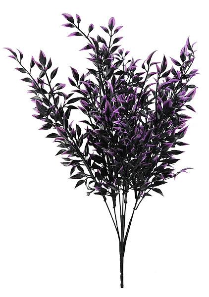 17.25"L PLASTIC LEAF BUSH X7- BLACK/PURPLE- HH129843