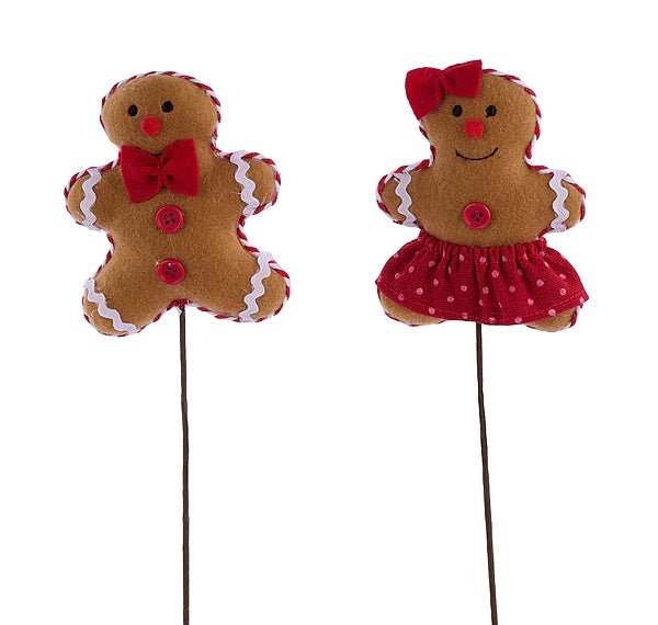 2 ASST 4.25"H GINGERBREAD PICK; 11"OAL- BROWN/WHITE/RED- XS1108