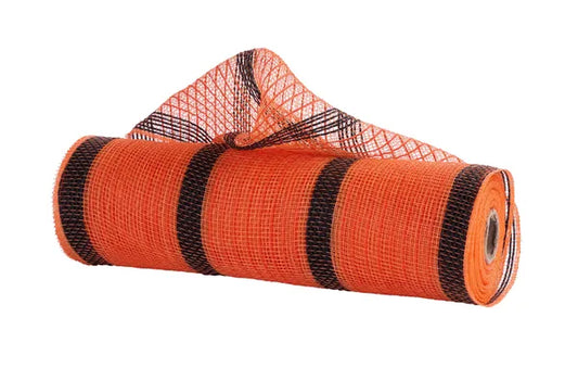 10.5" x 10yd Faux Jute Striped Mesh-Orange/Black-RY8337F7