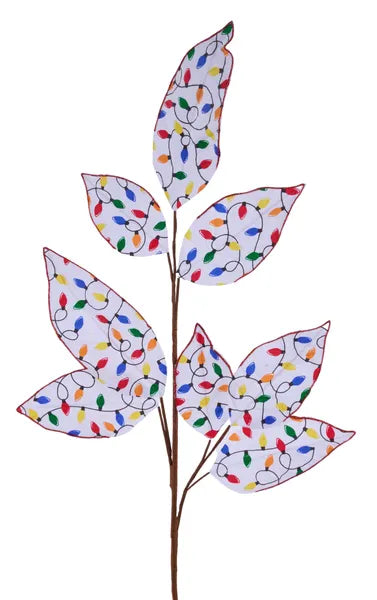 27"L Glitter Magnolia Leaf Spray-Wht/Red/Ylw/Blue/Grn-XS253346