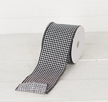 4inWx10Yard Wired Ribbon-Black White Tweed- 57R0975