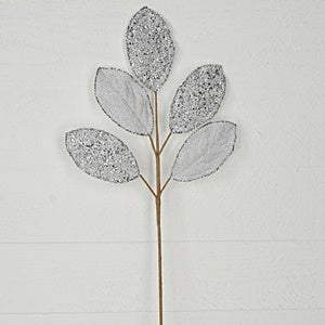 25in Spray-Beaded metalic velvet Magnolia Leavesx5-SILVER- 32251