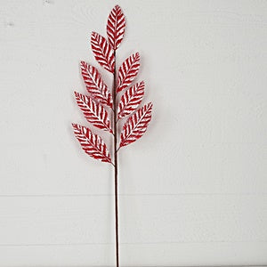 27in Branch-Velvet red magnolia leaves with snowy veins- 32259