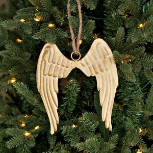 7in Distressed Metal Angel Wing w.Jute Loop-Antique Gold- 570500