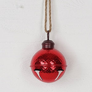 5in Metalic glitter Waffle Pattern Bell w. loop-RED- M32530