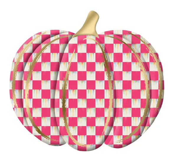 12"Lx11"H METAL EMBOSSED CHECK PUMPKIN HOT PINK-MD165911