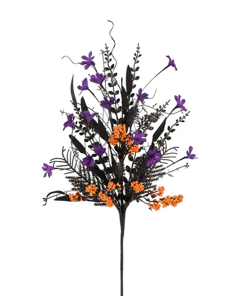 24"L FABRIC FLOWER/EVA LEAF/BEADS SPRAY - PURPLE /OR/BLACK- FH807175