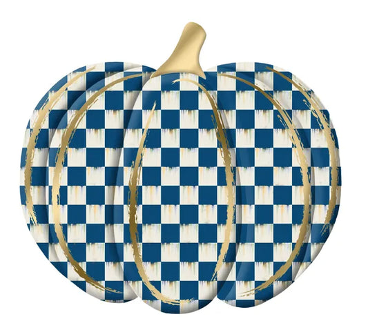 12"Lx11"H METAL EMBOSSED CHECK PUMPKIN BLUE-MD165903