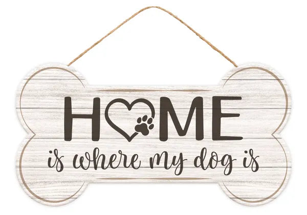 12.5"L X 6.5"H HOME/DOG BONE SHAPE SIGN-BROWN/TAN/GREY-AP7371