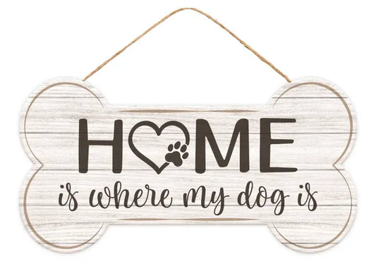 12.5"L X 6.5"H HOME/DOG BONE SHAPE SIGN-BROWN/TAN/GREY-AP7371
