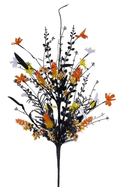24"L FABRIC FLOWER/EVA LEAF/BEADS SPRAY - YELLOW/OR/WHITE/BLACK - FH8071A8