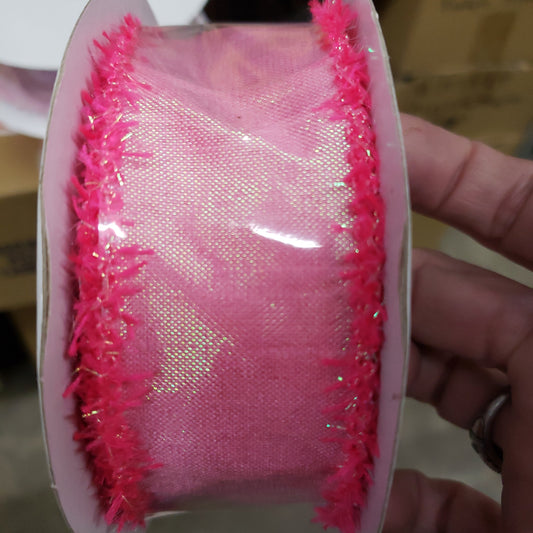 1.5"X10YD hot pink snowdrift edge ribbon