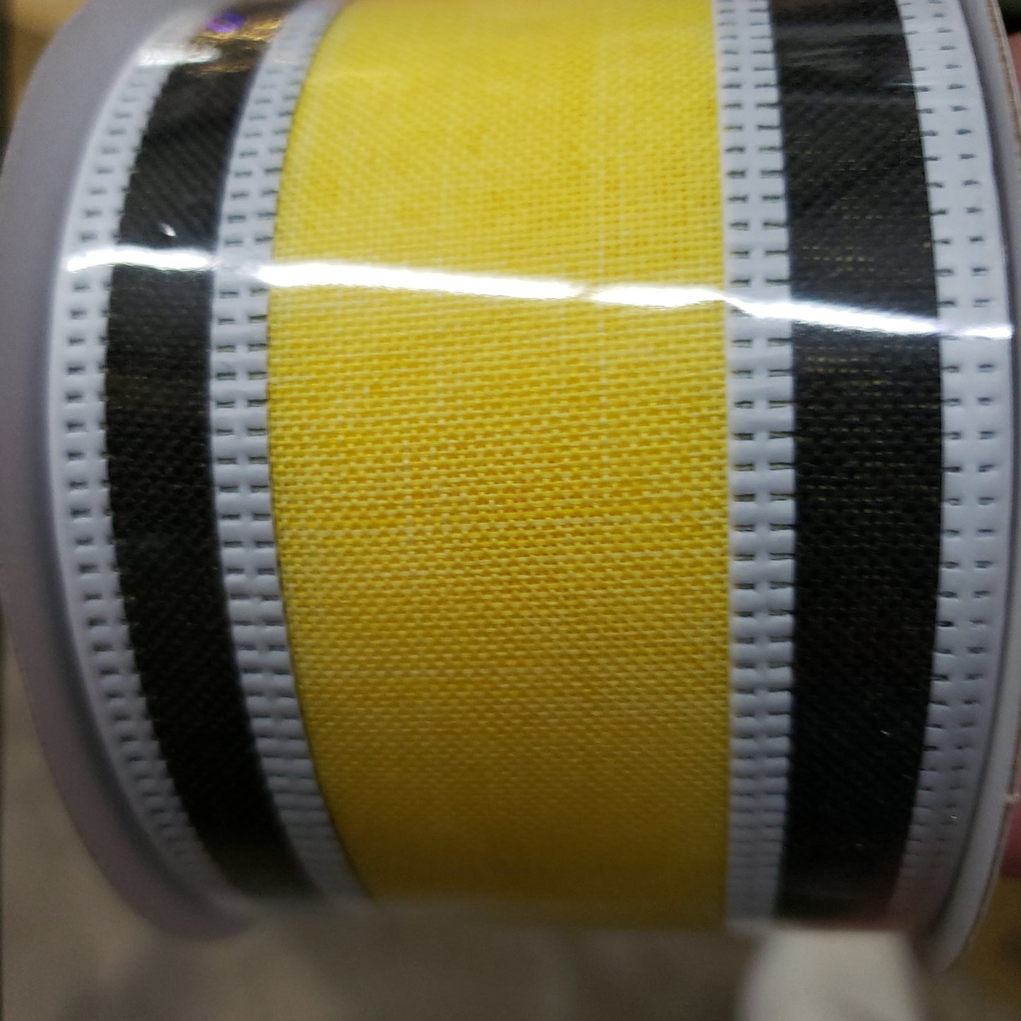 2.5" x 10 yard black white yellow stripe ribbon