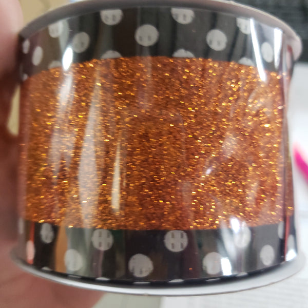 2.5" x 10 yds orange black white glittered dot edge wited ribbon